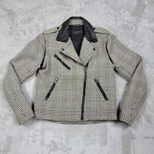 $895 Rag & Bone Bowery Tweed Jacket Removable Sleeves Wool and Lamb Leather